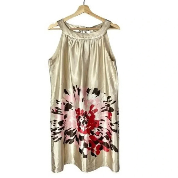 Boutique Dresses & Skirts - Boutique Gold Satin Floral Tie Back Mini Shift Dress 12